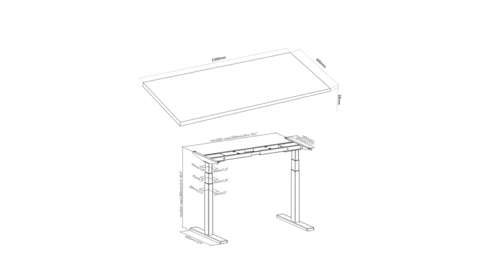 2E Computer table CE150WDARK-MOTORIZED, height adjustment, electric motor 220V, 62/128×150х75cm, Wood Dark