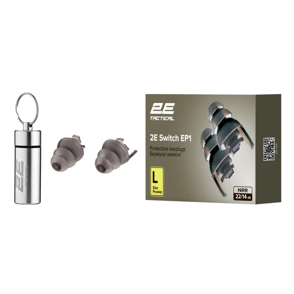 2E Tactical Бервуха захисні Switch EP1 Black з перемикачем, розмір L, NRR 22/14 dB, пасивні