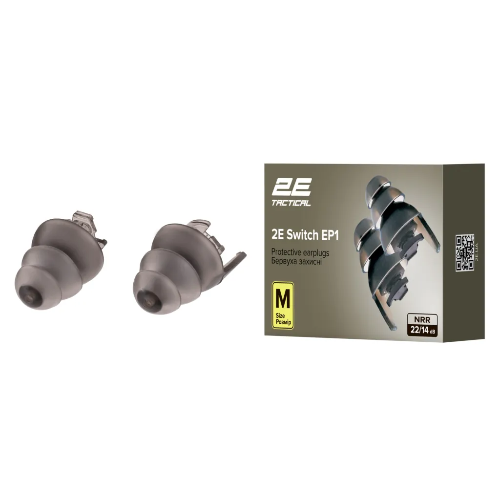 2E Tactical Бервуха захисні Switch EP1 Black з перемикачем, розмір M, NRR 22/14 dB, пасивні