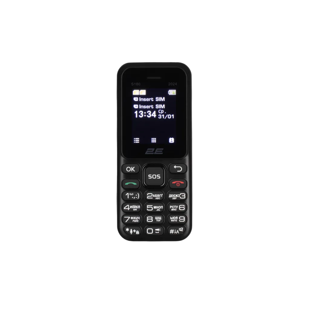 Мобильный телефон 2E S180 2024 1.77″ 2SIM, 600мА•ч, черный