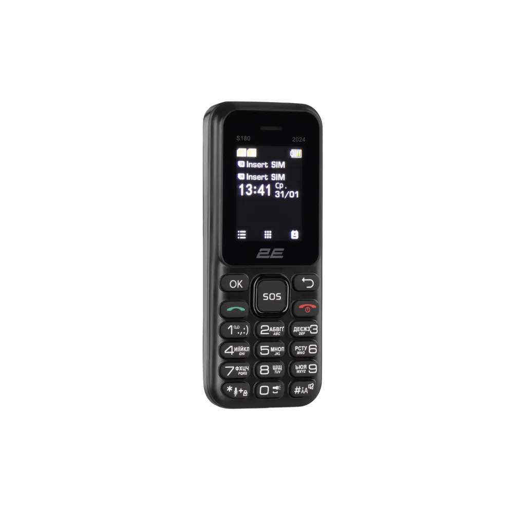 Мобильный телефон 2E S180 2024 1.77″ 2SIM, 600мА•ч, черный