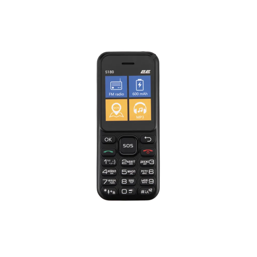 Мобильный телефон 2E S180 2024 1.77″ 2SIM, 600мА•ч, черный
