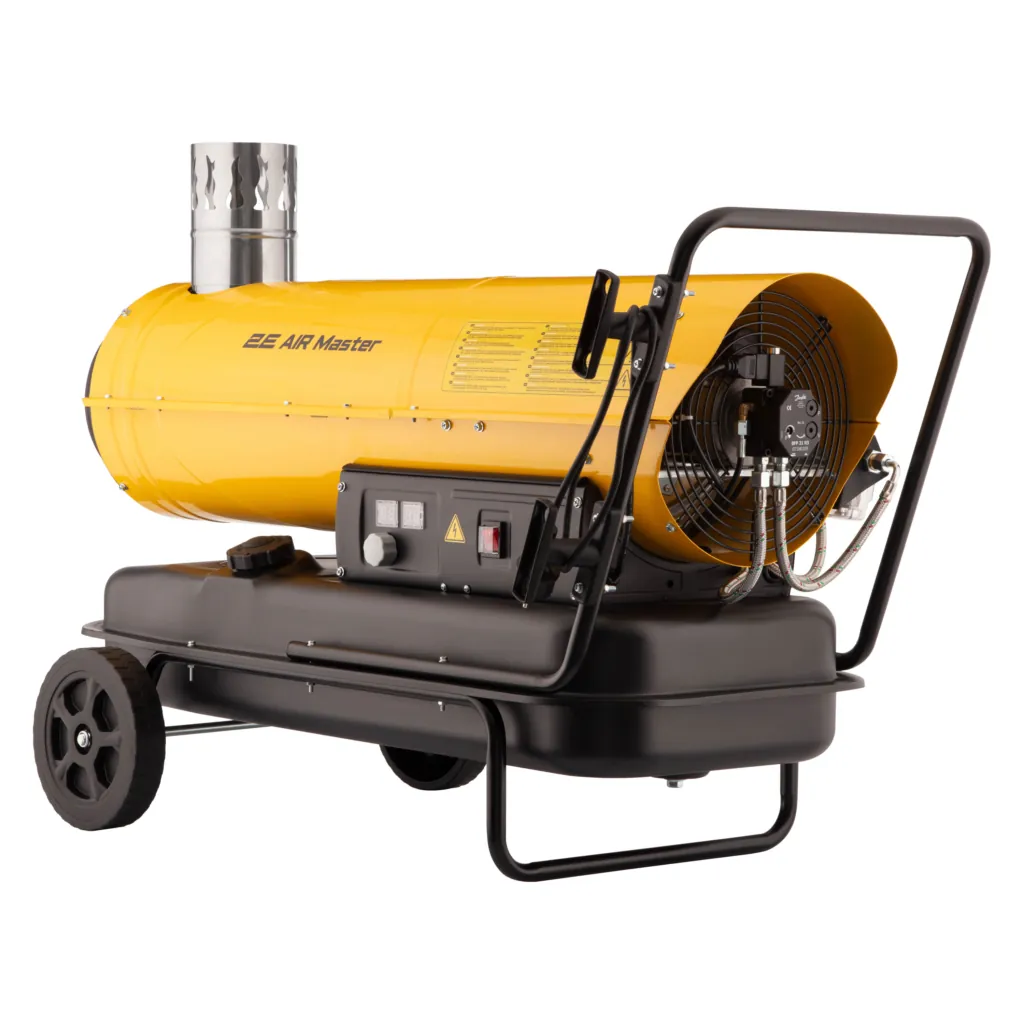 2E Fan Heater diesel/kerosene PowerHeat D30i, indirect heating, 30kW, 400m sq, 780m cubic/h, wheels, IPX4, yellow