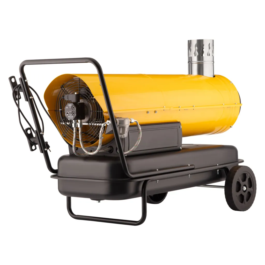 2E Fan Heater diesel/kerosene PowerHeat D30i, indirect heating, 30kW, 400m sq, 780m cubic/h, wheels, IPX4, yellow