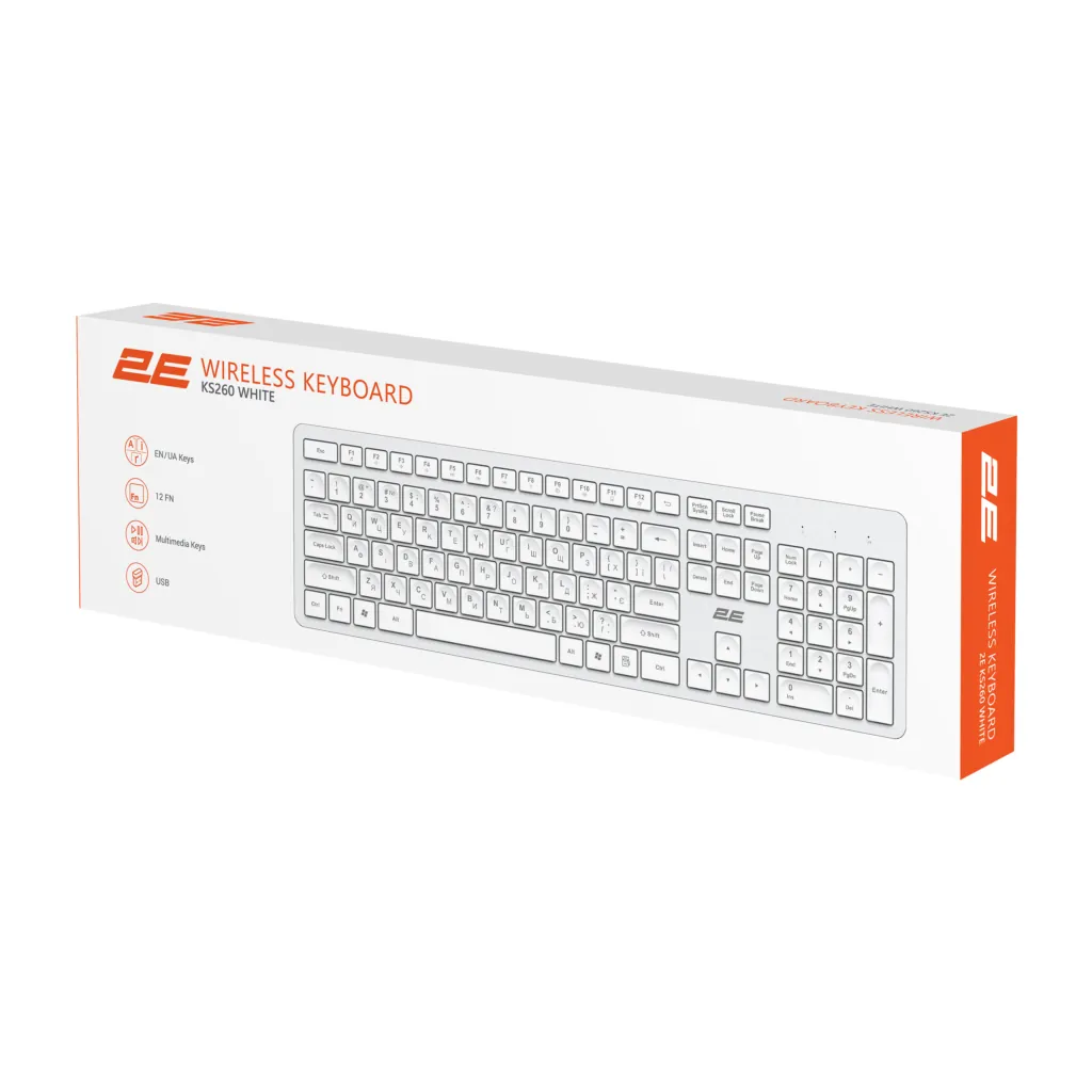 Клавиатура мембранная 2E KS260 106key, WL, EN/UK, белый