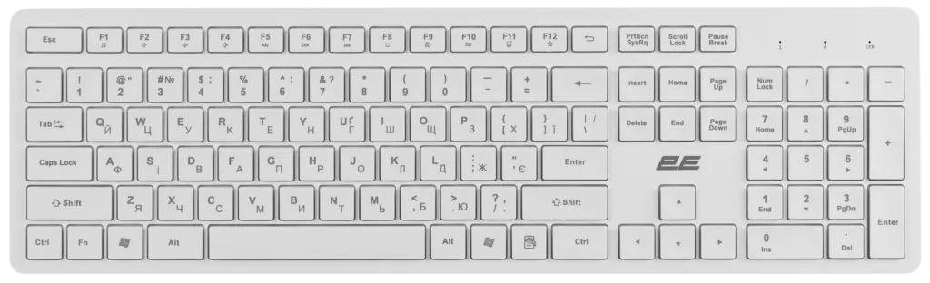 Клавиатура мембранная 2E KS260 106key, WL, EN/UK, белый