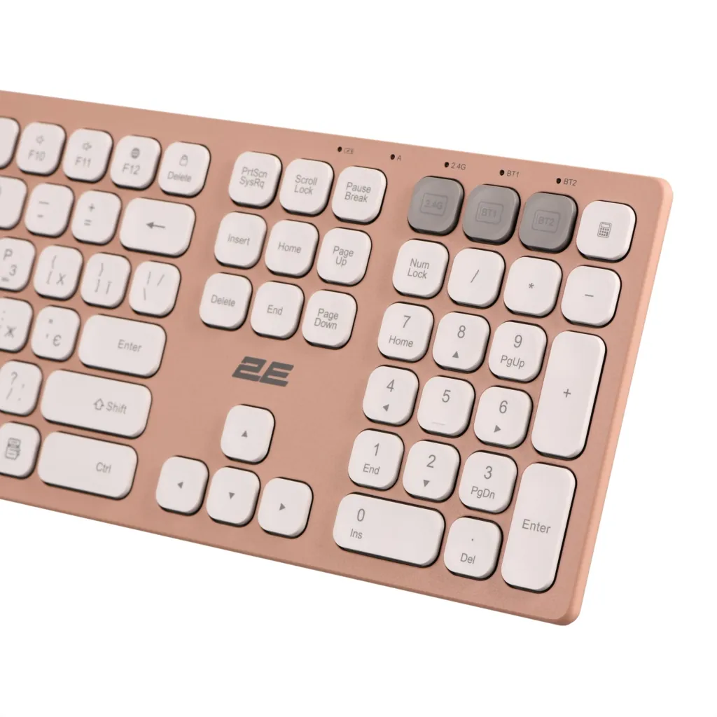 Клавиатура ножничная 2E KS270 109key, WL/BT, EN/UK, розово-белый