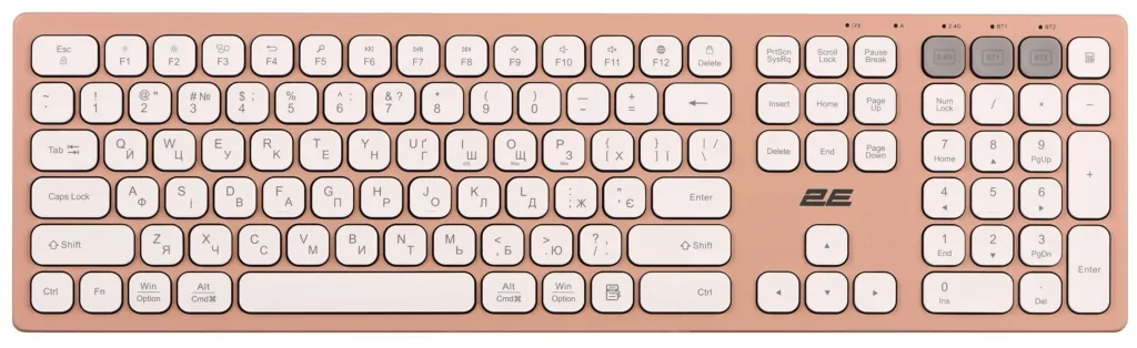 Клавиатура ножничная 2E KS270 109key, WL/BT, EN/UK, розово-белый