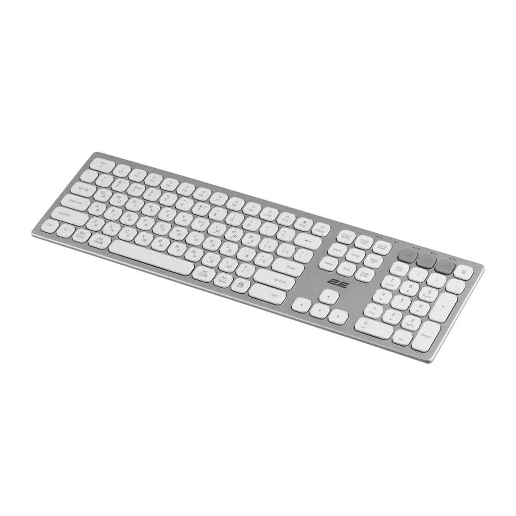 Клавіатура ножнична 2E KS270 109key, WL/BT, EN/UK, сріблясто-білий