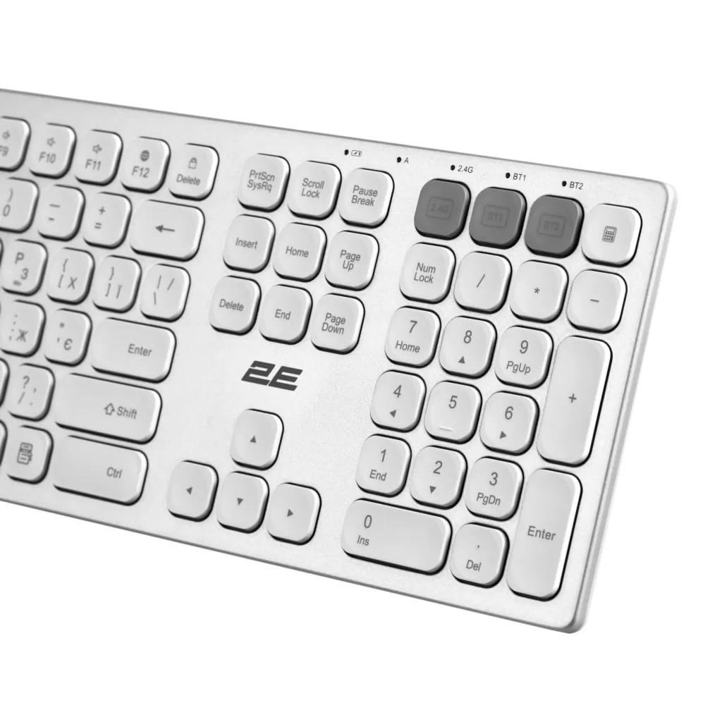 Клавіатура ножнична 2E KS270 109key, WL/BT, EN/UK, сріблясто-білий