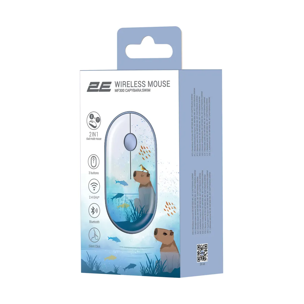 Мышь 2E MF300 CAPYBARA:SWIM Silent WL BT, синий