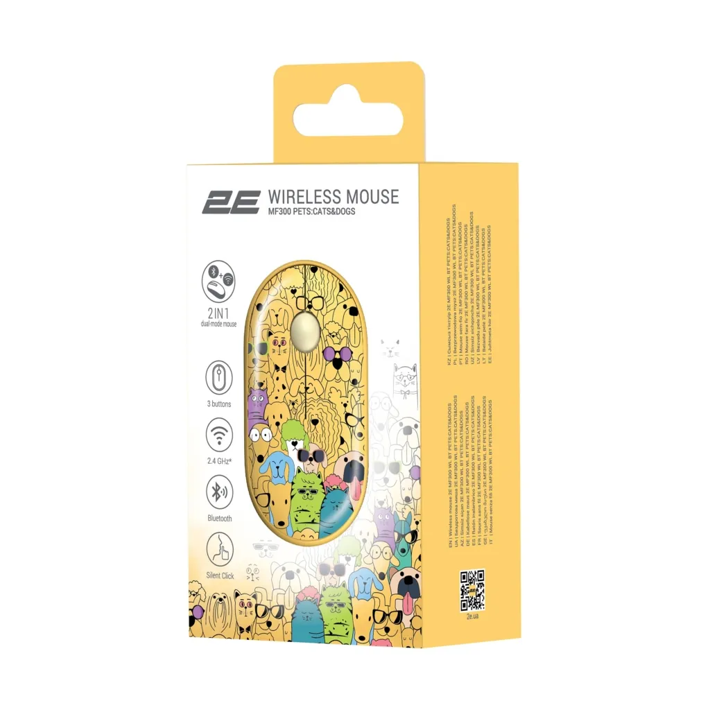2E Mouse MF300 PETS:CATS&DOGS Silent WL BT, Yellow