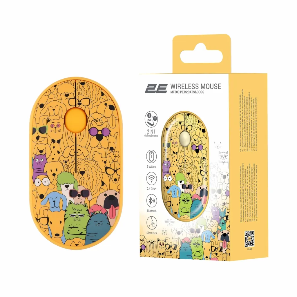 2E Mouse MF300 PETS:CATS&DOGS Silent WL BT, Yellow