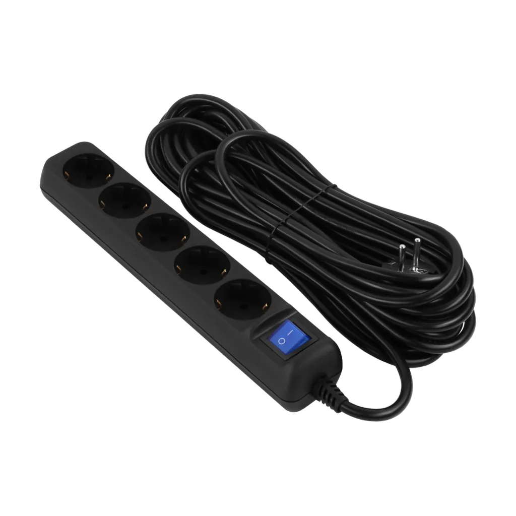 2E Power strip 5хType F, 3х1.5mm2, 16A, 10m, black