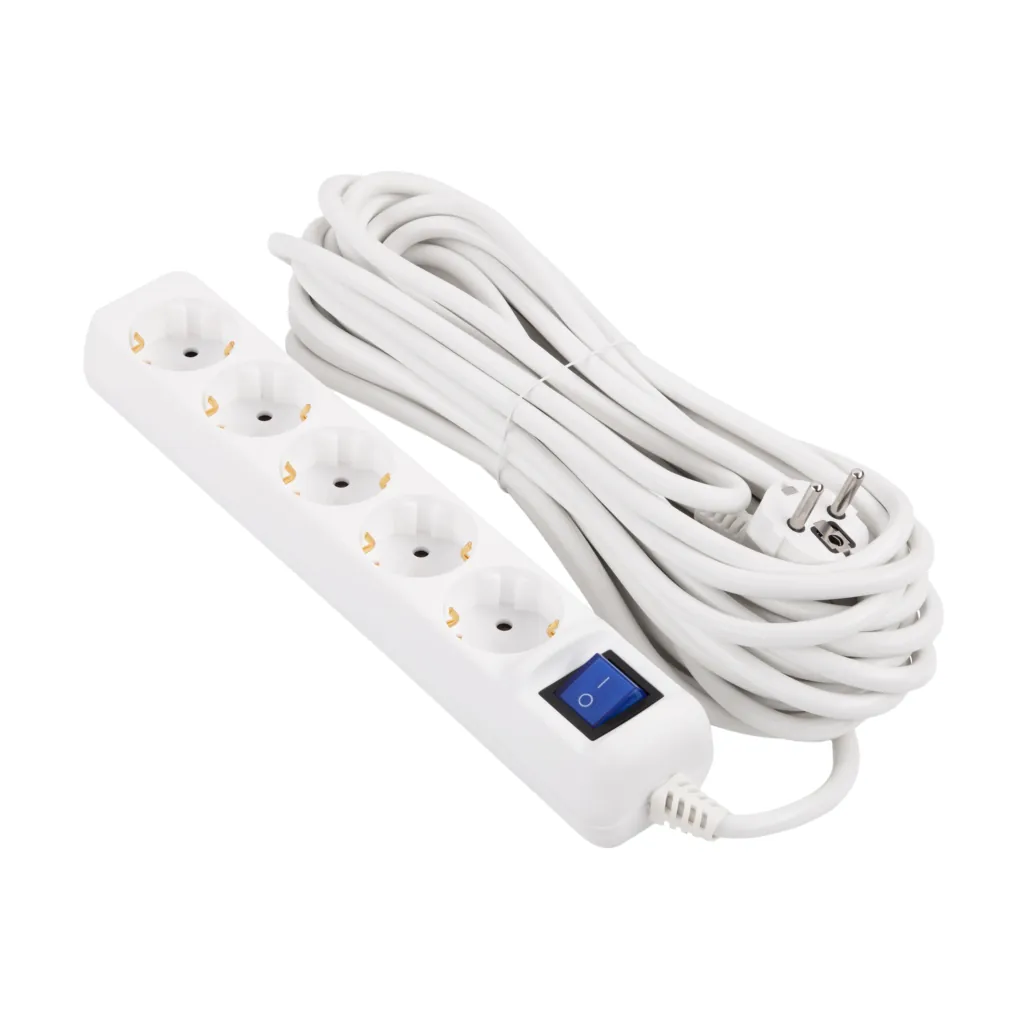 2E Power strip 5хType F, 3х1.5mm2, 16A, 10m, white