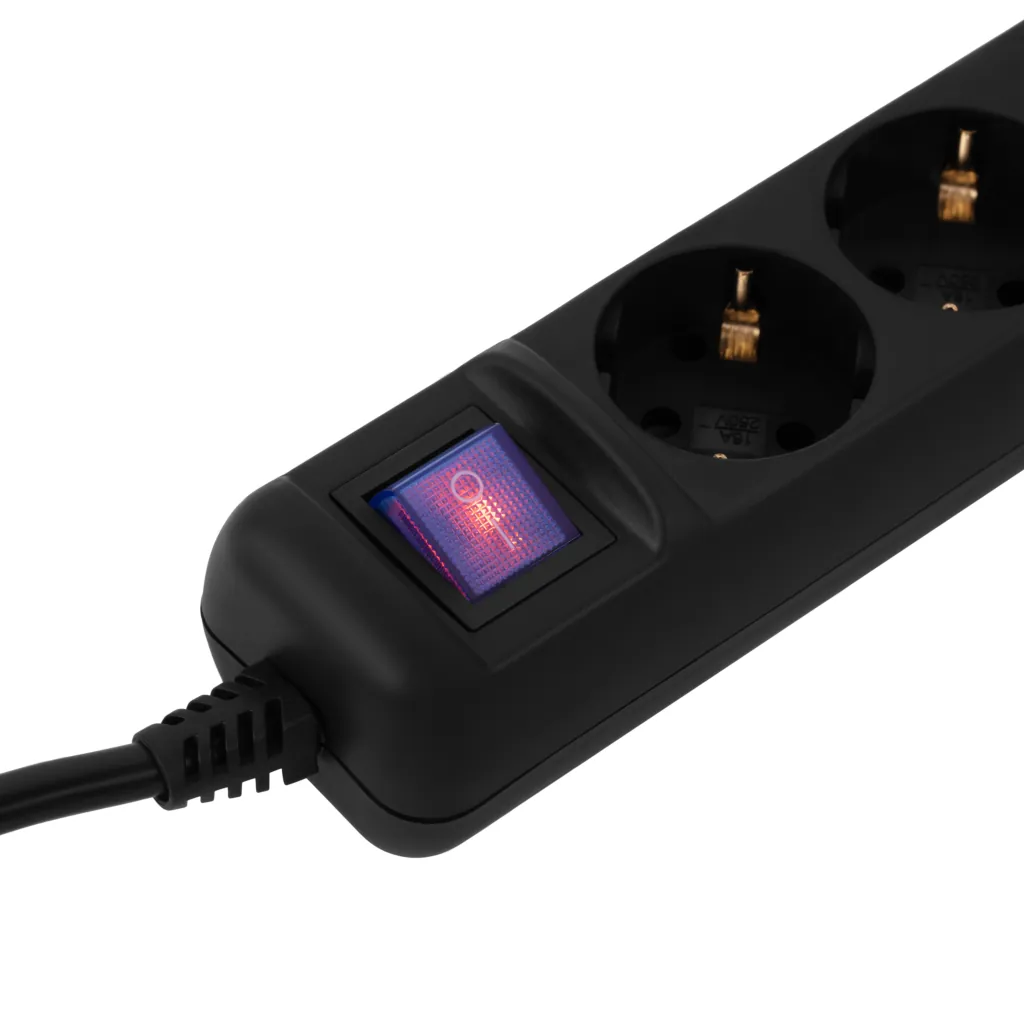 2E Power strip 5хType F, 3х1.5mm2, 16A, 10m, black