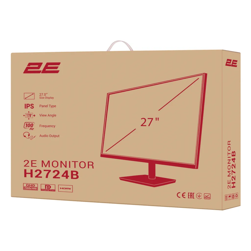 Монитор 2E 27″ H2724B D-Sub, HDMI, DP, IPS, 2560×1440, 100Hz, FreeSync