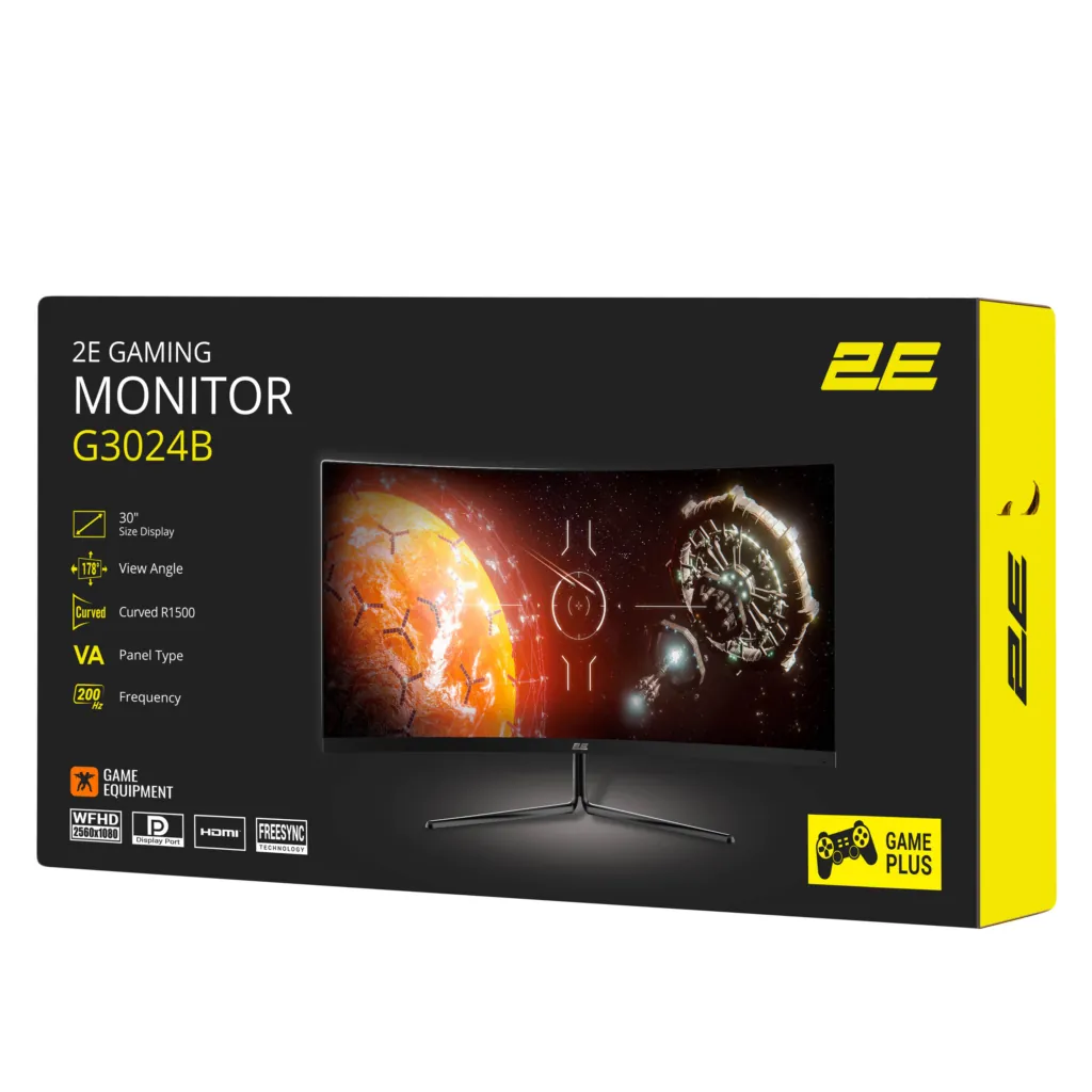 Монитор 2E GAMING 30″ G3024B 2xHDMI, DP, Audio, VA, 2560×1080, 21:9, 200Hz, 1ms, CURVED, FreeSync