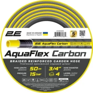 Шланг садовый 2Е AquaFlex Carbon 3/4″ 50м 4 слоя 20бар -10…+60°C
