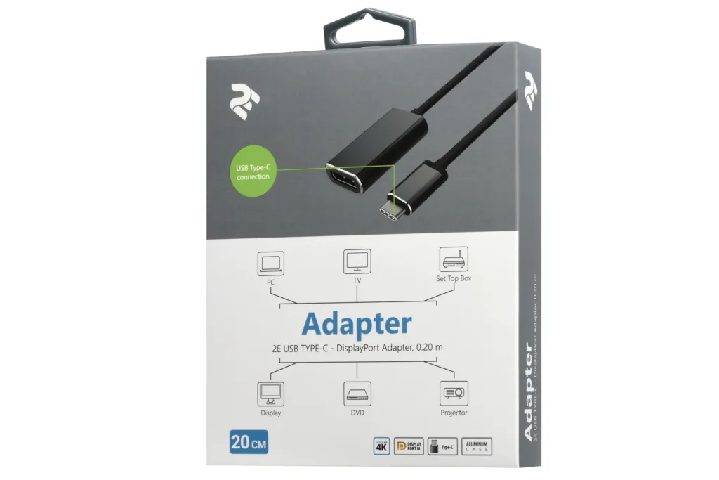2E Adapter USB-C > DisplayPort, 0.2m, grey