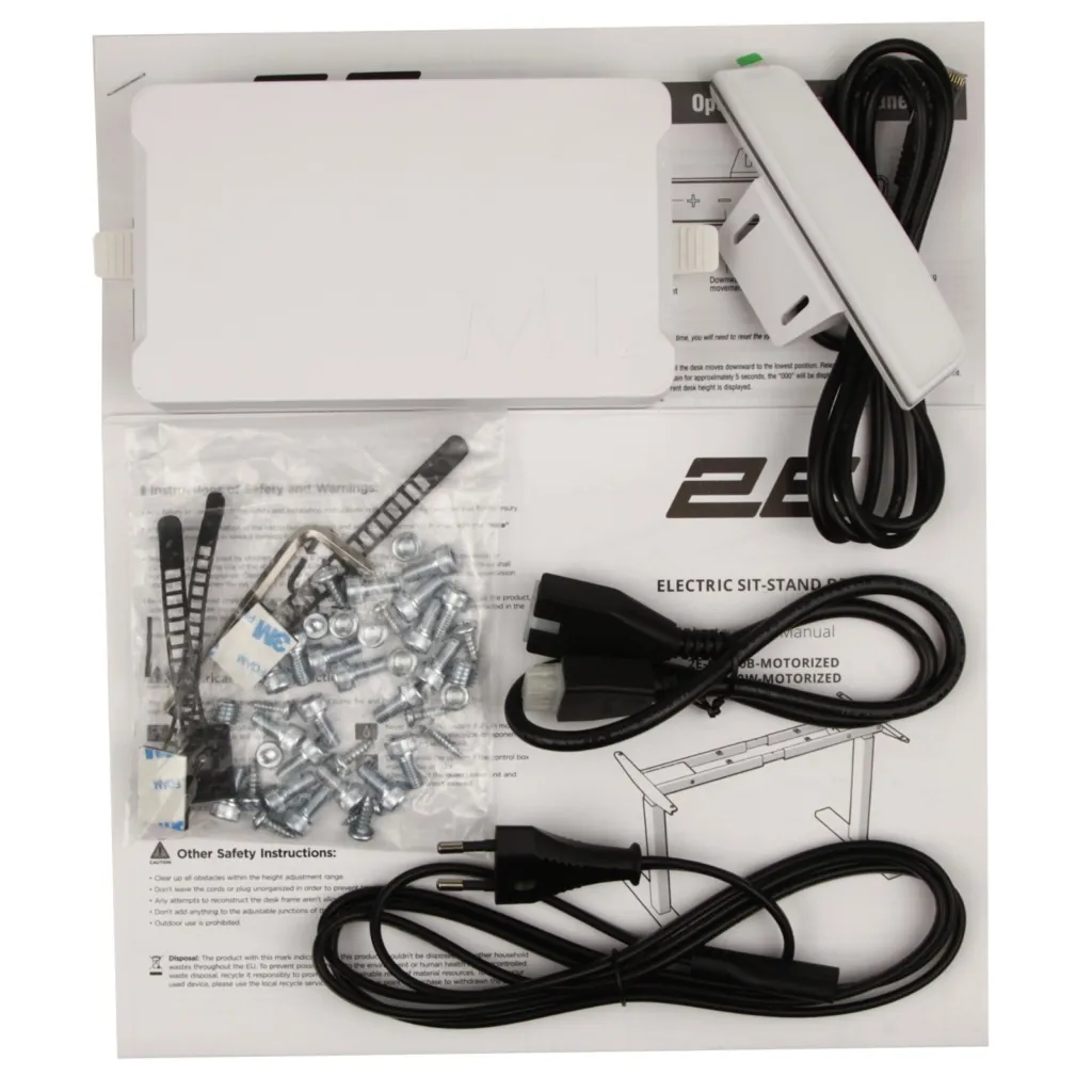 2E Computer table CE150W-MOTORIZED, height adjustment, electric motor 220V, 62/128×150х75cm, white