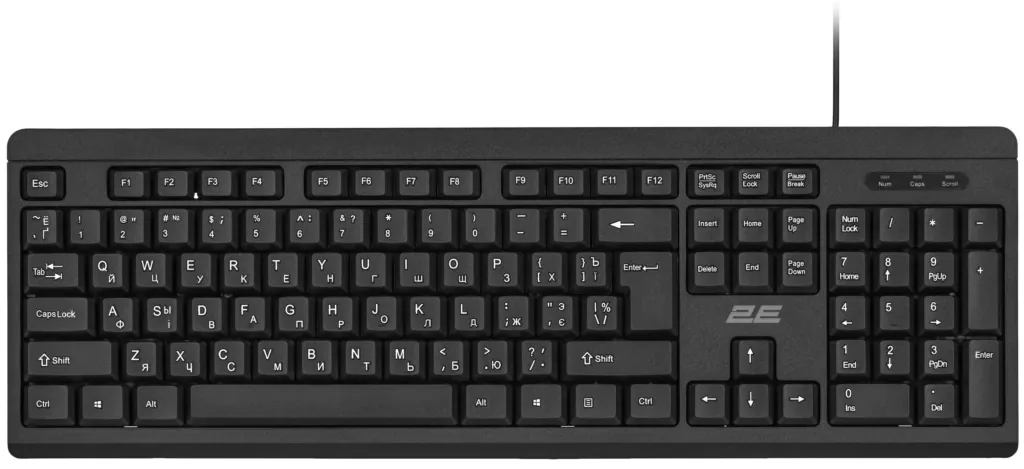 Клавиатура мембранная 2E KS108 104key, USB-A, EN/UK/RU, чёрный