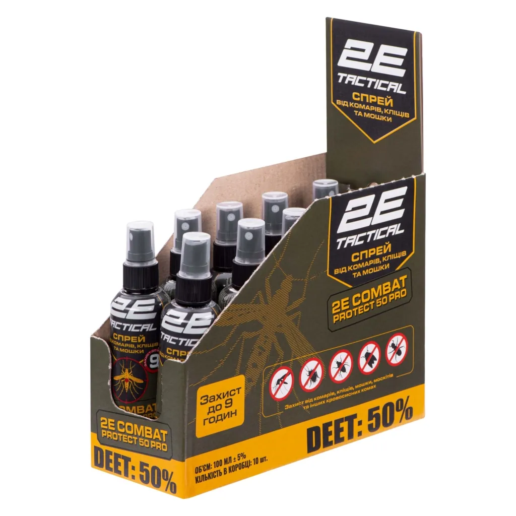 2E Tactical Спрей від комарів, кліщів та мошок Combat Protect 50 Pro, 100 мл – 10 шт