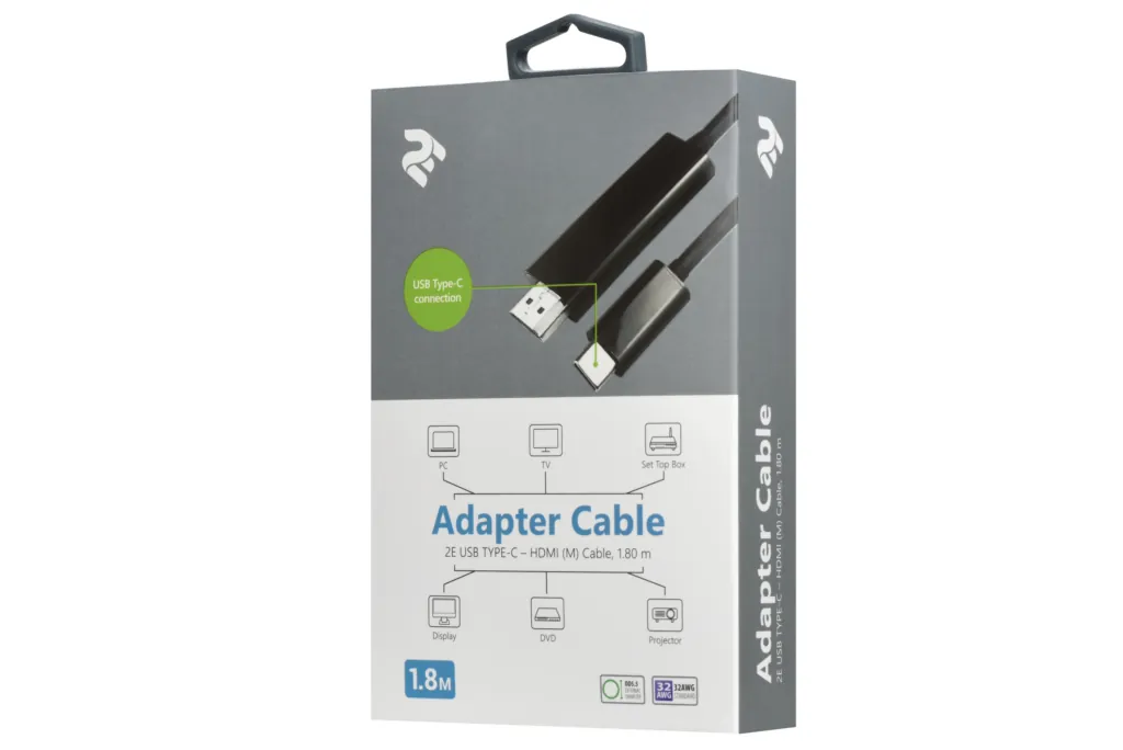 2E Кабель USB-C > HDMI, 1.8м, чорний