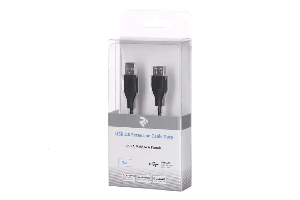 2E Сharge/Data сable USB-A > USB-AF, 3m, black