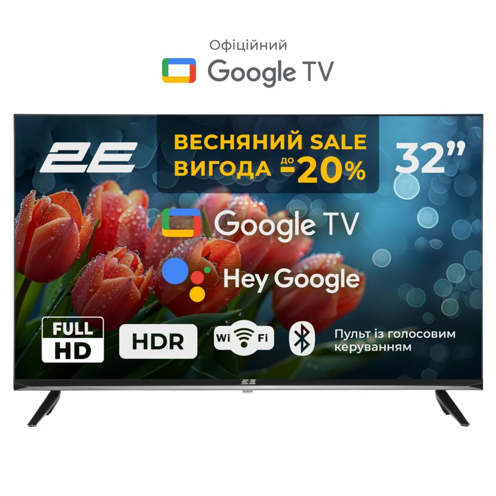 Телевизор 32″ 2E LED FHD 60Hz Smart Google TV Black
