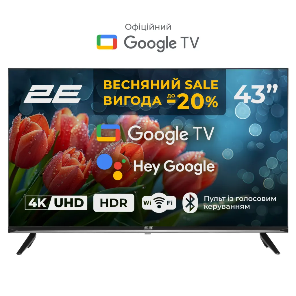 Телевізор 43″ 2E LED 4K 60Hz Smart Google TV Black