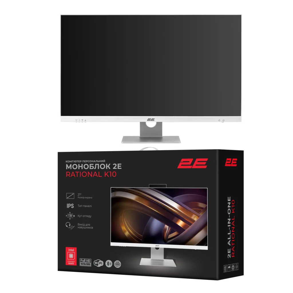Комп’ютер персональний моноблок 2E Rational K10 27″ FHD IPS Intel i5-12400, 16Gb, F512GB, UMA, B660, кл+м, FreeDos, білий