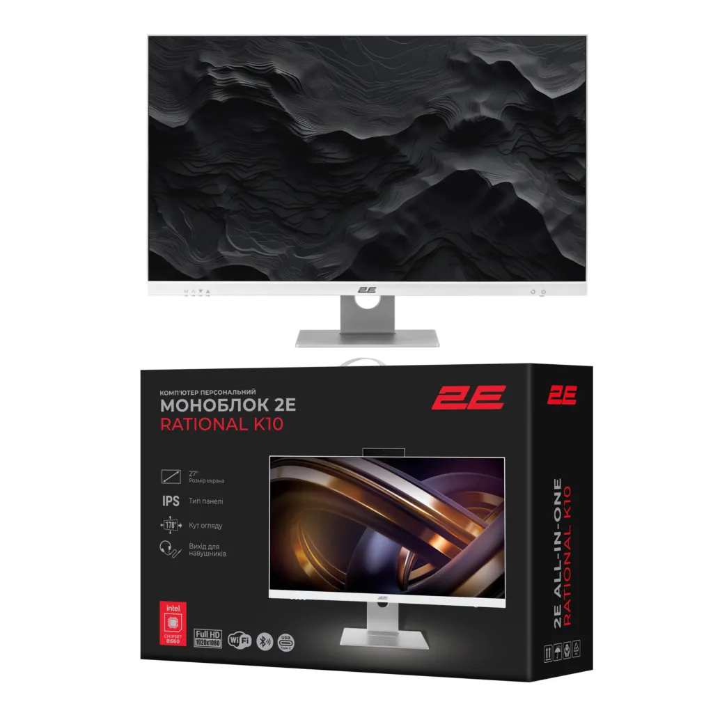 Комп’ютер персональний моноблок 2E Rational K10 27″ FHD IPS Intel i5-12400, 16Gb, F512GB, UMA, B660, кл+м, FreeDos, білий