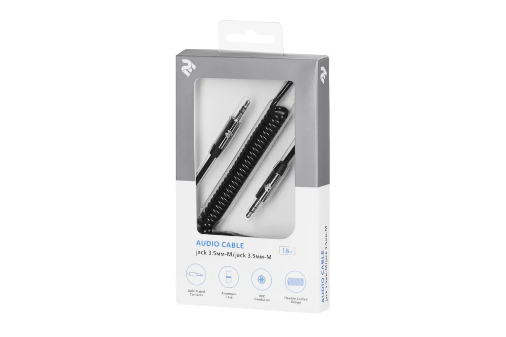 Кабель 2E аудио jack 3.5mm-M Coiled 1.8м Black