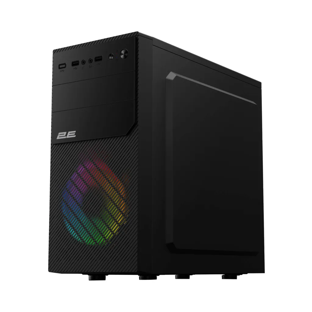 Корпус 2E Basis RD850 без БЖ 1xUSB3.0, 2xUSB2.0, 1×120мм ARGB, VGA 290мм, Metal Side Panel, mATX, чорний