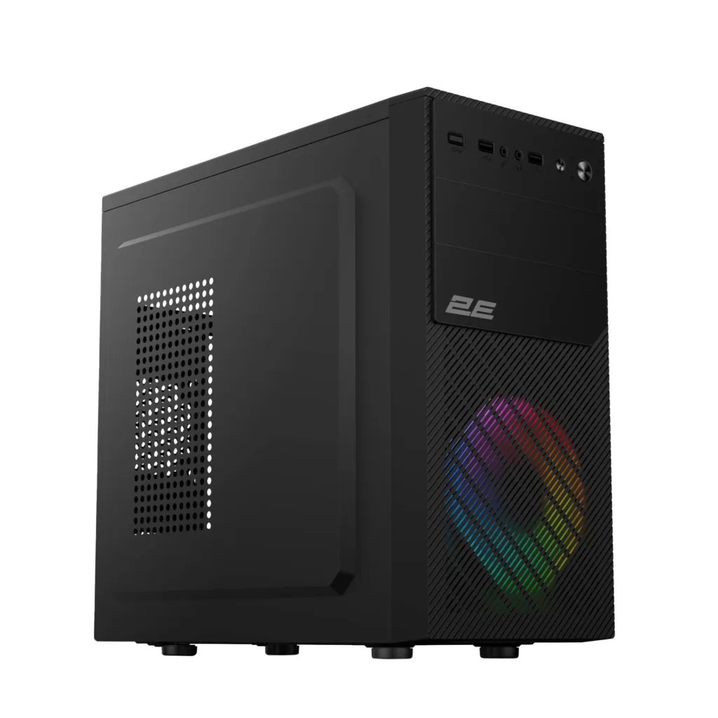 Корпус 2E Basis RD850 без БЖ 1xUSB3.0, 2xUSB2.0, 1×120мм ARGB, VGA 290мм, Metal Side Panel, mATX, чорний