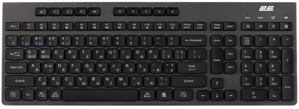 2E Keyboard membrane KS280 120key, WL/BT, EN/UK/RU, silent, black-grey