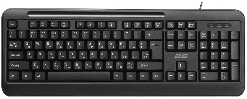 Клавиатура мембранная 2E KM1040 104key, USB-A, EN/UK/RU, чёрный